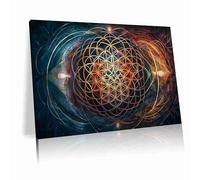 Flower of life mandala poster, vibrant canvas print, sacred geometry, intricate pattern, spiritual gift for home living room bathroom bedroom decor(L30"xW20"-Metal-Framed)