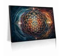 Flower of life mandala poster, vibrant canvas print, sacred geometry, intricate pattern, spiritual gift for home living room bathroom bedroom decor(L36"xW24"-CANVAS)