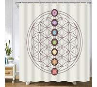 Flower of Life Sacred Geometry Themed Chakra Zen Symbol Shower Curtain with 12 Hooks Shower Curtains for Bathroom Bathroom Decor Waterproof Various Shapes Circles Bath Curtain Set 183X183 CM