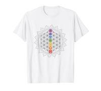 Flower of Life with Chakra Symbols, Sacred Geometry Mandala Value Graphic T-Shirt, Men, White, M
