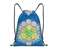 Flower Of Sacred Geometry Ancient Colorful Drawstring Backpack Foldable Sports Drawstring Waterproof Gym String Bag For Holidays Outside Sport 39X46Cm