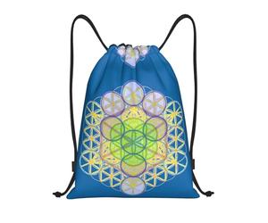 Flower Of Sacred Geometry Ancient Colorful Drawstring Backpack Foldable Sports Drawstring Waterproof Gym String Bag For Holidays Outside Sport 39X46Cm