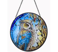 Flower Owl Stained Windows Hanging Suncatcher,Christmas Branch Tree Suncatchers Window Ornament Glass Panel Sun Catcher Wall Hanging Decor Birthday Gifts