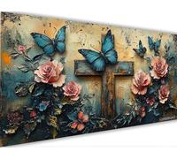 Flower Paint by Numbers for Adults 40x80cm,Butterfly Painting by Numbers Kits Children Beginner,DIY Canvas Adult Crafts Oil Painting with Paint Brushes Acrylic Pigment Drawing Paintwork Framed LE-1280