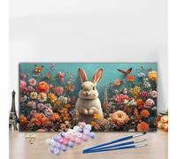 Flower Paint by Numbers for Adults Beginners, DIY Paint by Numbers Rabbit Colored Canvas Drawing, Easy Arts and Crafts for Adults Oil Painting Kit for Relax and Christmas Decorations 40x70cm G8-946