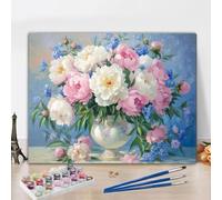 Flower Paint by Numbers for Adults Beginners, Peony Painting by Numbers for Adults with Brushes and Acrylic Pigment, Canvas Paintwork for Home Wall Decor, Gift for Women 30x40cm (Unframed) Y3-471