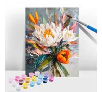 Flower Paint by Numbers for Adults, Painting by Numbers for kids 6-12, Paint by Number Canvas Kits Plant with Brushes Acrylic Pigment, DIY Color Oil Painting for Gifts Home Wall Decor 24x28 Inch T-104