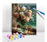Flower Paint by Numbers for Adults, Painting by Numbers for kids 6-12, Paint by Number Canvas Kits Window with Brushes Acrylic Pigment, DIY Color Oil Painting for Gifts Home Wall Decor 35x47inch T-538