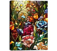 Flower Paint by Numbers Kit for Adults Beginner, Stained Glass Flowers Paint by Number for Adults, DIY Acrylic Adults Paint by Number Kits on Canvas Without Frame Gift Home Wall Decor 16” W x 20”L