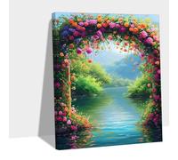 Flower Paint by Numbers, Lake Paint by Numbers for Adults 16x20in Easy DIY Canvas Painting Kits for Adults Beginners, with Brushes Acrylic Pigment, Home Decoration Wall Art Crafts, Women Hobby Y#B301