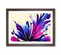 Flower Paint Splash Abstract Framed Wall Art Print A2 Walnut