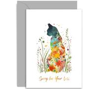 Flower Painting Cat Sorry for Your Loss Sympathy Cat Animal card - Pet Condolences Card - So Sorry Greeting Card - Thinking of You Gifts - Sorry Cat Bereavement Cards | Blank Inside