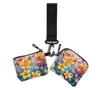Flower Painting Colorful Dual Wristlet Wallets for Women Mini Fashion Change Purse Key Holder with Wristlet Strap for Lady 2 Pcs, flower painting colorful, One Size, Print Art