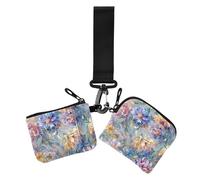 Flower Painting Women's Dual Wallets Business Card Cases Large Capacity Money Organizers with Zipper Coin Pocket for Lady 2 Packs