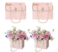 Flower Paper Wrapping Bags with Handle Waterproof Paper Tote Bags for Bouquets Rectangular Shape with Metal Chain for Easy Carry and Floral Displays (pink)