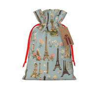 Flower Paris Eiffel Tower Gift Bag with Handles and tag, Perfect for Christmas, Birthday, Wedding or Daily Gift - (S)