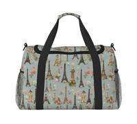 Flower Paris Eiffel Tower Print Foldable Carry On Tote Large Capacity Hand Carry Bag for Airplane Weekend Getaways