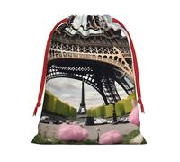 Flower Paris Eiffel Tower Print Functional Gift Storage Bag Eco-Friendly Comfortable Touch Outdoor Activities Use