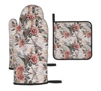 Flower Paris Eiffel Tower Print Oven Mitts And Pot Holders 3pcs Set,Heat Resistant 500°f Kitchen Gloves For Cooking Baking