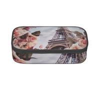 Flower Paris Eiffel Tower Print Pencil Case Spacious Oxford Cloth Storage with Multiple Compartments