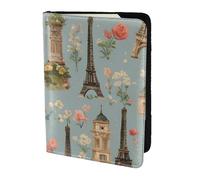 Flower Paris Eiffel Tower Print Stylish Men Women 5.5 Inch Passport Travel Document Wallet For Secure Storag, Black, One Size