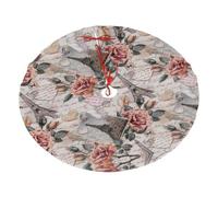 Flower Paris Eiffel Tower Printed 36" Fluffy Christmas Tree Skirt with Tie Closures Felted Polyester Xmas Tree Mat for Holiday Party Decor