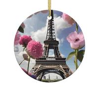 Flower Paris Eiffel Towers Print Christmas Tree Ceramic Ornaments Festive Home and Shops Xmas Decor for Easy Hanging