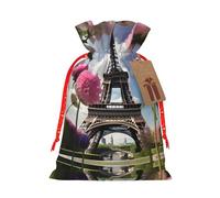 Flower Paris Eiffel Towers Print Drawstring Gift Bags,For Holiday Season,Birthdays,Anniversaries And Any Special Occasion