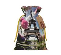 Flower Paris Eiffel Towers Print Drawstring Gift Bags,For Holiday Season,Birthdays,Anniversaries And Any Special Occasion