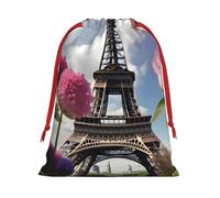 Flower Paris Eiffel Towers Print Functional Gift Storage Bag Eco-Friendly Comfortable Touch Outdoor Activities Use