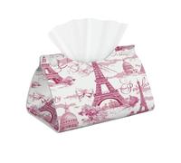 Flower Paris Tissue Box Cover Paris Eiffel Tower Butterfly Pu Leather Tissue Holder Long Decorative Organizer For Office Car Home Bathroom Napkins and Facial Dispenser