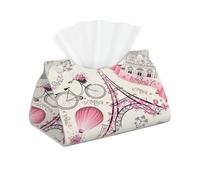 Flower Paris Tissue Box Cover Paris Eiffel Tower Pu Leather Tissue Holder Long Decorative Organizer For Office Car Home Bathroom Napkin and Facial Dispenser