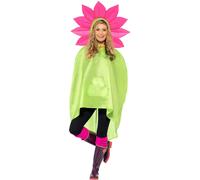 Smiffys Flower Party Poncho, Green with Drawstring Bag, Party Poncho Fancy Dress, Adult Dress Up Costumes Halloween