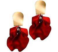 Flower Pastel Petals Dangle Earrings, Acrylic Tiered Matte Drop Floral Tassel Statement Earrings for Women and Girls (Red)