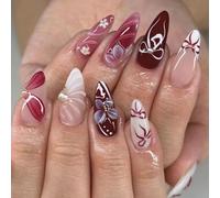 Flower Pattern French False Nails Floral Embossed Design Quick Application For Teachers Salespersons Formal Attire Floral False Nail