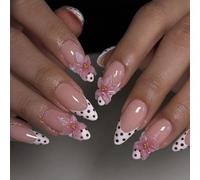 Flower Pattern French False Nails Floral Embossed Design Quick Application for Teachers Salespersons Formal Attire Flower Pattern Nail