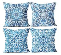 Flower Pattern Navy Blue Throw Pillow Covers, Blue Accents Pillow Decor, Blue Accents Theme Room Decor, Pillow Cases for Sofa Bed Couch, 18 x 18 Inch Set of 4, modern Theme Room Decor (baby blue)