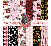 Flower Pattern Paper Pack, Roses and Knights 24 Sheets Vintage Floral Scrapbook Paper, Double-Sided Collection Decorative Craft Paper, Folded Flat for Card Making Photo Album Decor 30.5cmx30.5cm