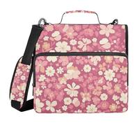 Flower Pattern Pink 3 Rings Zipper Organizer with Shoulder Strap Multiple Pockets Portfolio Organizer for School and Office