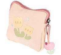 Flower Pattern Square Coin Purse for Small Items, Zippered | Canvas Construction, Pink Finish, Backpack Organization and Office Use, Discreet Storage for Earbuds and Other Belongings