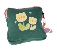 Flower Pattern Square Coin Purse with Zipper Canvas School Storage | Discreet Period Carry, Quick Access for Nursing Pads and Id Cards, Green Pouch