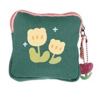 Flower Pattern Square Coin Purse with Zipper for School Use | Canvas Build, Discreet Carry for Id Cards and Nursing Pads, Green for Backpack Storage