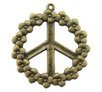 Flower Peace Sign Charms For Wire Wrapping Crafts, 41x38mm, Antique Bronze Color, 3 Pieces