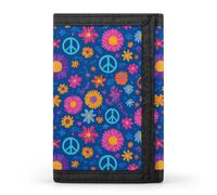 Flower Peace Sign Funny Trifold Wallet RFID Blocking Front Pocket Wallets with ID Window Gifts for Men Women