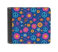 Flower Peace Sign Men's Wallet Bifold RFID Blocking Wallet Slim Billfold Pocket with Card Holders for Women