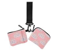 flower Peach Summer Boho Dual Coin Purse Credit Card Holder Wallet Slim Detachable Identity Card Protector with Keychain for Work Travel 2 Packs, flower peach summer boho, One Size, Casual