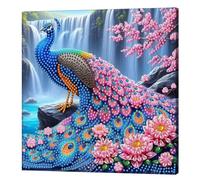 Flower Peacock Special Shaped 5D DIY Partial Drill Diamond Painting Kits with Frame 9.84x9.84in Diamonds Dots Gem Art Kits for Adults Beginners Home Decor