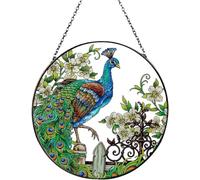 Flower Peacock Stained Windows Hanging Suncatcher,Christmas Flower Leaf Suncatchers Window Ornament Glass Panel Sun Catcher Wall Hanging Decor Birthday Gift