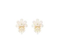 Flower Pearl Cluster Small Earrings Charm Cute White Acrylic Daisy Rose Sunflower Petal Floral Simulated Pearl Lightweight Stud Earrings for Women Teen Girls Birthday Valentine Wedding Trendy Jewelry