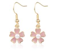 Flower Pearl Dangle Earrings, Cute Cherry Blossom Drop Earrings Boho Sakura Dangle Hanging Earrings Delicate Floral Cherry Blossom Jewelry Pink Plumeria Earrings Birthday Wedding Gifts for Women